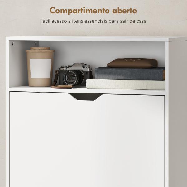Sapateira Estreita com 3 Gavetas Rebatíveis Prateleiras Ajustáveis e Compartimento Aberto Capacidade para 12 - 18 Pares Branco