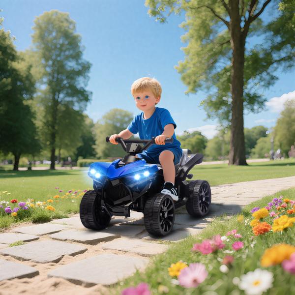 Quadriciclo Elétrico para Crianças 6 V Quadriciclo para Crianças com Velocidade até 3 km/h Faróis e Música 70x42x45 cm Azul