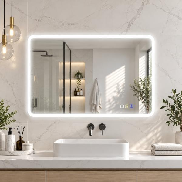 Espelho LED para Casa de Banho 90x70 cm com Bluetooth, 3 Tons de Luz, Antiembaciamento, Memória e IP44