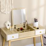 Toucador com Espelho Dobrável Mesa de Maquilhagem com Banco Compartimentos e Gavetas 100x45x118cm Madeira e Branco