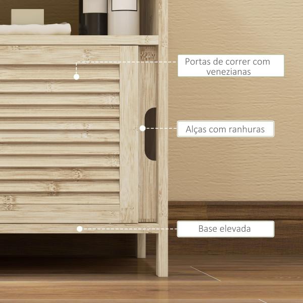 Móvel para Lavatório Pousar em Bambu com Portas Deslizantes de Ripas Compartimento Aberto 60x30x60 cm Madeira