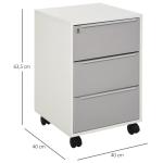 Bloco de Gavetas Móvel de Escritório com 3 Gavetas Fechadura Rodas e Travão para Documentos 40x40x63,5 cm Branco e Cinza
