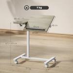 Mesa Auxiliar com Rodas Altura Ajustável Superfície Inclinável e Estrutura de Metal 57x40x67,5 - 101 cm Carvalho e Branco