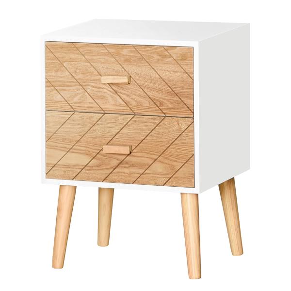 Mesa de Cabeceira com 2 Gavetas Espaço de Armazenamento para Dormitório 40x30x55,5 cm Branco e Madeira