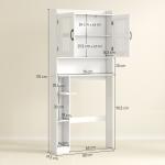 Armário sobre Sanita com Prateleira Ajustável 2 Portas Suporte para Papel Higiênico Armário para Máquina de Lavar 80x19,5x170 cm Branco