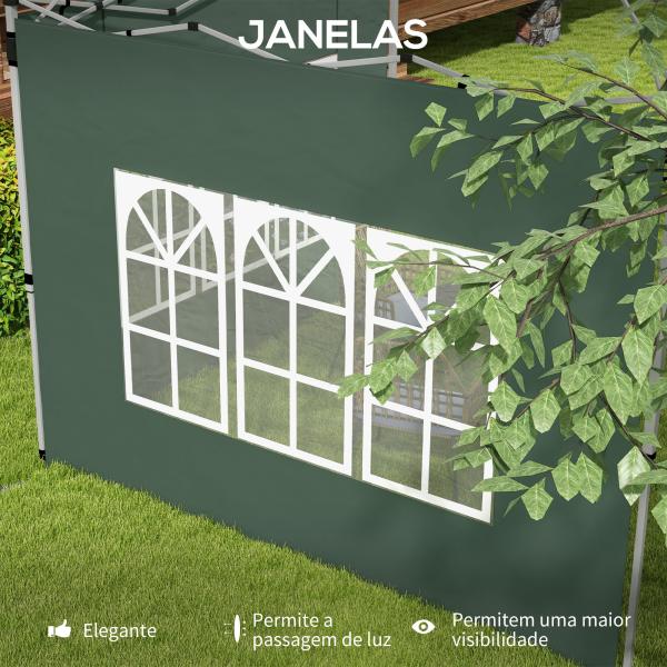2 Paredes Laterais para Tenda de 3x3 / 3x4 m 295x195 cm Parede de Substituição de Tecido Oxford para Tendas Dobráveis Verde
