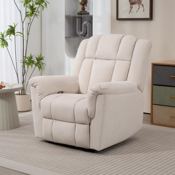 Cadeirão Relax Reclinável com 8 Pontos de Massagem e Calor Lombar, com Apoio para os Pés, Encosto Largo e Bolso Lateral, Bege