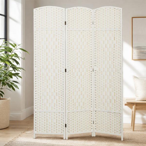 Separador de Ambientes de 3 Painéis Biombo Dobrável 135x180 cm Polipropileno Branco