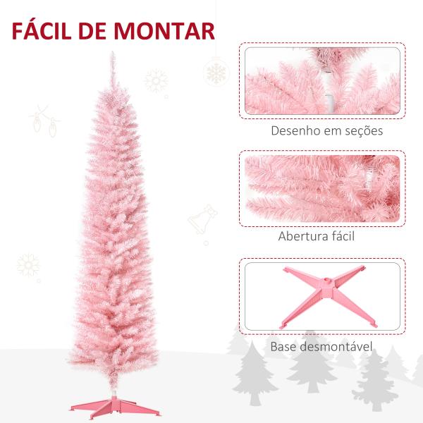 Árvore de Natal Artificial 180cm Ignífugo com 390 Ramos de PVC Decoração de Natal para Interiores Rosa