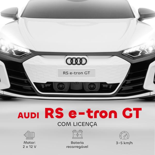 Carro Elétrico AUDI RS E - Tron GT 12V com 2 Motores Controlo Remoto Faróis LED Buzina Música USB 3 - 5km/h 103x58x41cm Branco