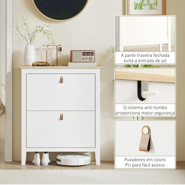 Sapateira Estreita com 2 Gavetas Prateleiras Ajustáveis e Puxadores em PU para 14 Pares de Sapatos 80x24x95,5 cm Branco