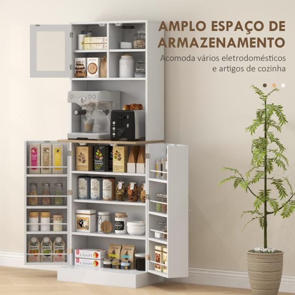 Armário de Cozinha Armário Alto de Cozinha com 3 Portas Prateleiras Ajustáveis e Prateleiras na Porta 60x35x169 cm Branco