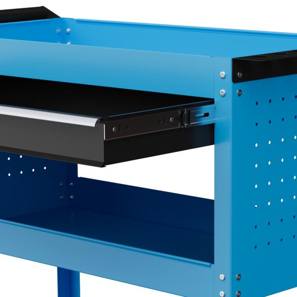 Carrinho de Ferramentas com 3 Bandejas e Gaveta Rodas com Travões Pega Lateral Painel Lateral Perfurado 82x35x76 cm Azul