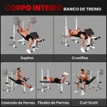 Banco de Musculação Multifuncional Inclinável com Suporte para Barra Ajustável Extensão de Pernas Curl de Predicador 180x134x113 - 136 cm Preto