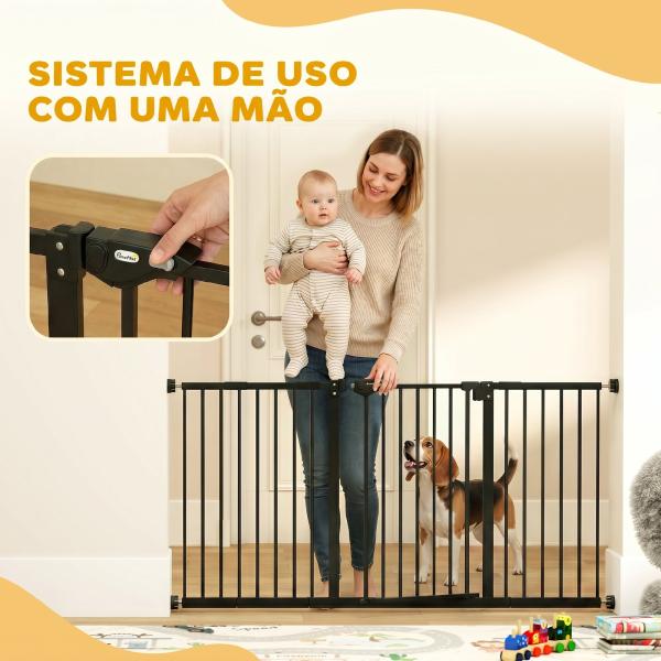 Barreira de Segurança Extensível para Portas e Escadas com Fechamento Automático e Sistema de Duplo Bloqueio 74 - 147,5x76,2 cm Preto