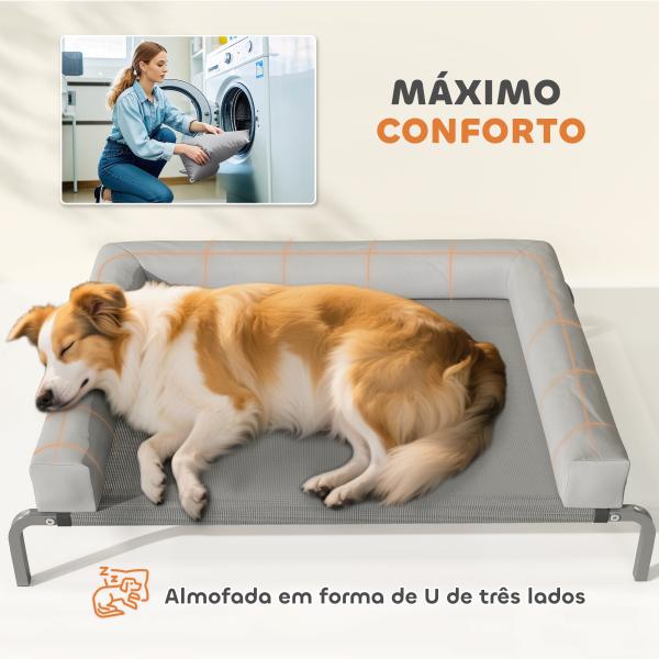 Cama Elevada para Cães com Latertais Amovíveis Cama Elevada para Cães Médios Portátil com Malha Respirável 130x90x30 cm Cinza Claro