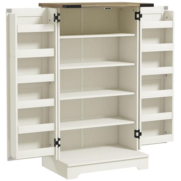 Armário Despensa de Cozinha com 2 Portas, 16 Prateleiras e Prateleira Ajustável para Sala de Jantar ou Sala de Estar 60x40x104 cm Creme