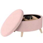 Puff Estofado em Veludo Acolchoado Banco de Armazenamento com Tampa Removível e Pés de Madeira 71x51,5x42 cm Rosa