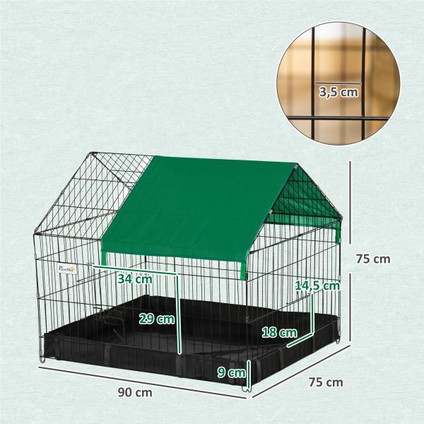 Gaiola para Animais Pequenos com 2 Portas Base com Tecido Oxford Impermeável e Toldo 90x75x75 cm Preto e Verde
