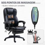 Cadeira de Escritório e Giratória Cadeira de Escritório com Altura Ajustável 6 Pontos de Massagem Controle Remoto e Apoio para os Pés Retrátil 68,5x68,5x119 - 127cm Preto