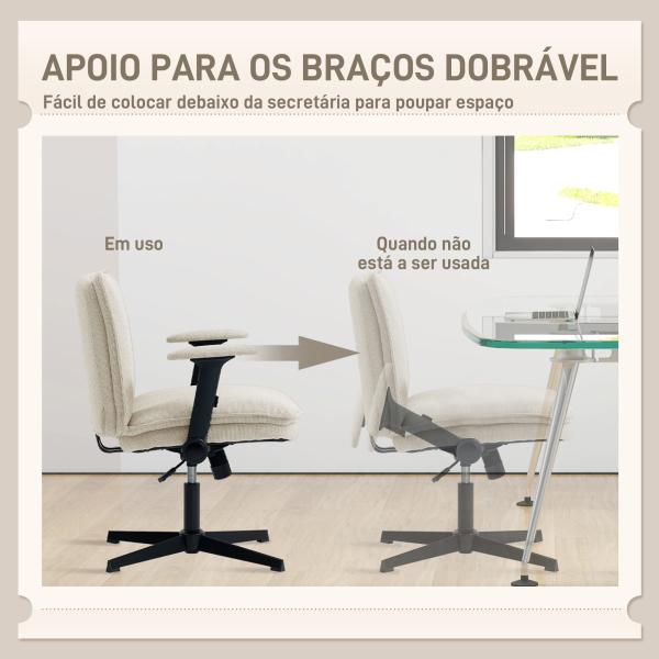Cadeira de Escritório com Apoios de Braço Rebatíveis Assento Altura Ajustável Função Basculante 76x70x85 - 97 cm Creme
