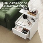 Mesa de Cabeceira com Estação de Carregamento Portos USB Gaveta e Prateleiras Abertas 40x40x60 cm Branco