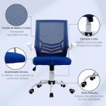 Cadeira de Escritório Ergonômica Giratória com Altura Ajustável Apoio para os Braços Dobrável Suporte Lombar e Encosto Transpirável 62,5x55x94 - 104cm Azul