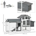 Galinheiro de Madeira para Exterior Gaiola para 2 - 3 Galinhas com Cercado de Arame Teto Abatível Caixa Ninho Bandeja Removível e Rampa 150,5x54x87cm Cinza e Branco