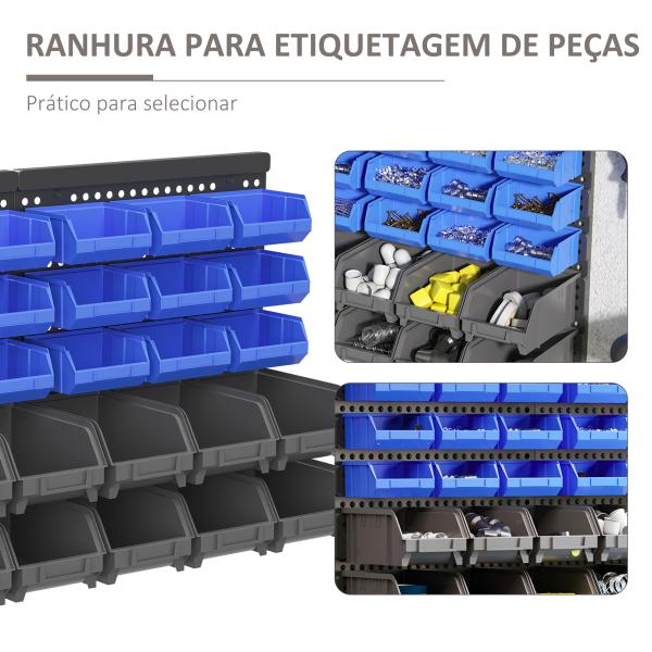 Organizador de Ferragens para Parede com 30 Caixas de 2 Tamanhos Diferentes 63x18x37,5 cm Azul e Cinza