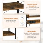 Estante de Cozinha Móvel Auxiliar de Cozinha com Ficha 2 Carregadores USB Ganchos e Prateleira Ajustável 60x42x153 cm Castanho Rústico