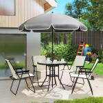 Conjunto de Mesa e Cadeiras de Jardim de 6 Peças com 4 Cadeiras Dobráveis Mesa de Vidro e Chapéu de Sol Creme