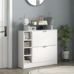 Sapateiro com Gavetas Basculantes, Prateleiras Ajustáveis e Prateleiras Abertas para 12 Pares de Sapatos 89x25x92 cm Branco