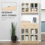 Aparador de Cozinha com 4 Portas de Vidro Bancada Aberta para Micro - Ondas 80x40x180 cm Branco e Madeira