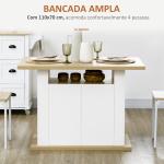 Ilha de Cozinha para 4 Pessoas com 4 Portas, Compartimentos Abertos e Prateleira Ajustável 110x70x75,5 cm Carvalho e Branco