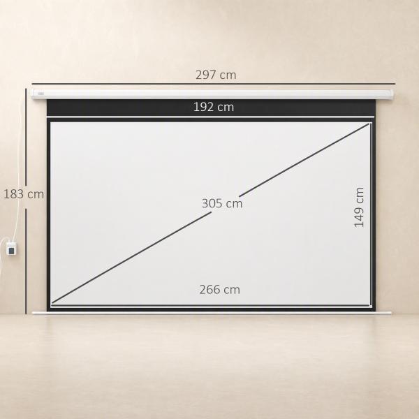 Ecrã de Projeção Elétrico 120 Polegadas com Comando à Distância 16:9 para Interior e Exterior Branco