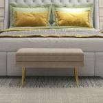 Banco Pé de Cama 30L Banco com Armazenamento para Dormitório Estofado em Veludo 79,5x37,5x43 cm Bege