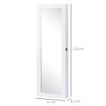 Espelho com Móvel de Bijuterias de Parede Espelho de Parede Organizador de Jóias com Ganchos e Ranhuras para Dormitórios 37x9,5x112cm Branco