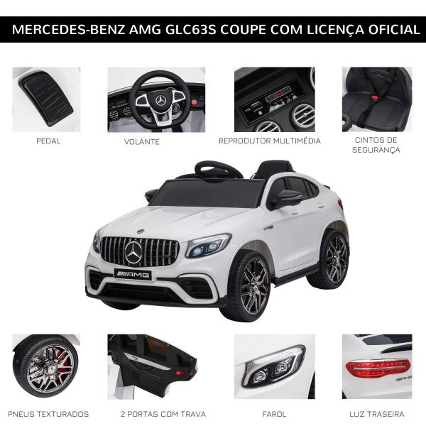 Carro Elétrico Infantil Mercedes AMG 12V com Controle Remoto Música Luzes Abertura da Porta Passeio para Crianças 3 - 5 Anos Branco 115x70x55 cm