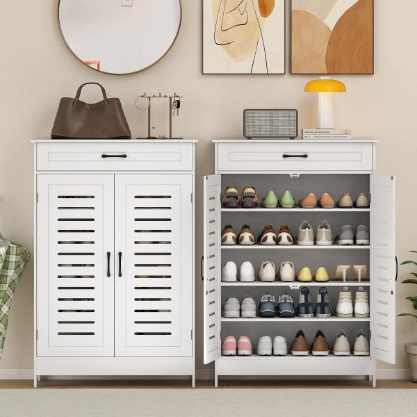 Sapateira Armário para Sapatos com Gaveta Portas de Grade Prateleiras Ajustáveis para 20 Pares de Sapatos 78x37x115,8 cm Branco