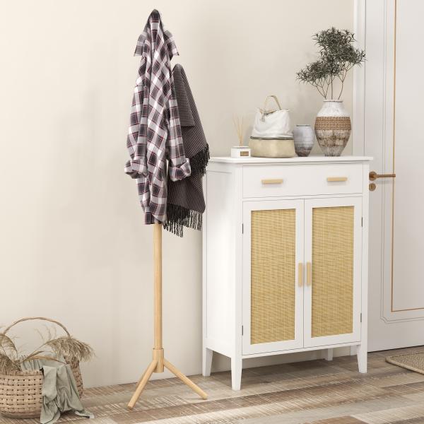 Cabide de Pé de Madeira com 8 Ganchos para Pendurar Roupa e Bolsas Forma de Árvore para Corredor Entrada 40x40x165 cm Natural