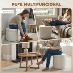 Puff de Arrumação Banco de Arrumação Dobrável 35 L 38x38x38 cm Estofado em Veludo Baú de Arrumação Redondo Creme