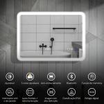 Espelho de Casa de Banho com Luz LED 70x50 cm Bluetooth 3 Cores de Luz Relógio Digital Função Antiembaciamento Função de Memória Prata