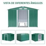 Abrigo de Jardim 258x206x178cm 5,3m² Abrigo de Aço Galvanizado com Portas de Correr e Ventilações para Armazenamento de Ferramentas Jardinagem Verde
