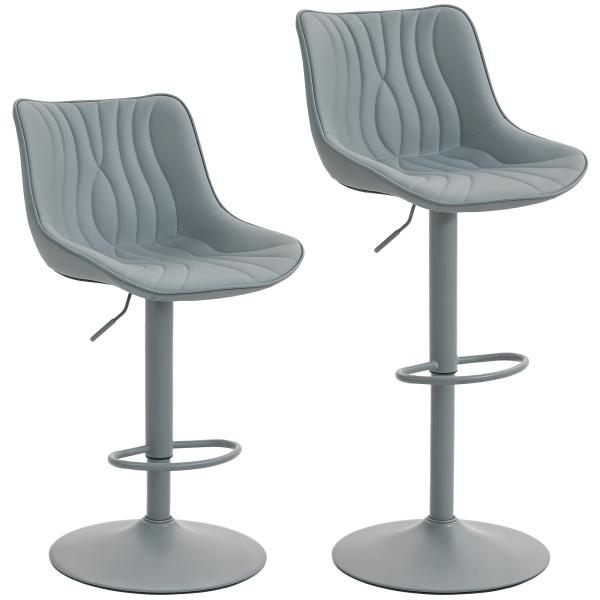 Conjunto de 2 Bancos de Bar Bancos Altos de Cozinha Giratórios com Altura Ajustável e Couro Sintético 47,5x54x92 - 110 cm Cinzento