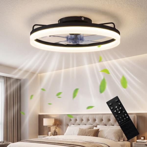Ventoinha de Teto com Luz LED 40 W Motor DC Reversível Comando Remoto 6 Velocidades 3 Cores Temporizador Preto