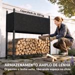 Suporte para Lenha com Cobertura Oxford 600D, Aço Galvanizado, 250 kg, Interior e Exterior, Preto