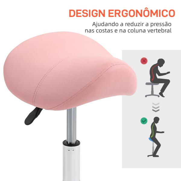 Banco com Rodas Giratório com Altura Ajustável Cosmético Dentista Cabeleireiro 52x53x49 - 61 cm Rosa