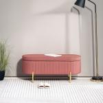 Banco Pé de Cama Estofado em Veludo Banco de Arrumação e Pés Dourado Banco para Entrada Dormitório 108x44x43,5 cm Rosa
