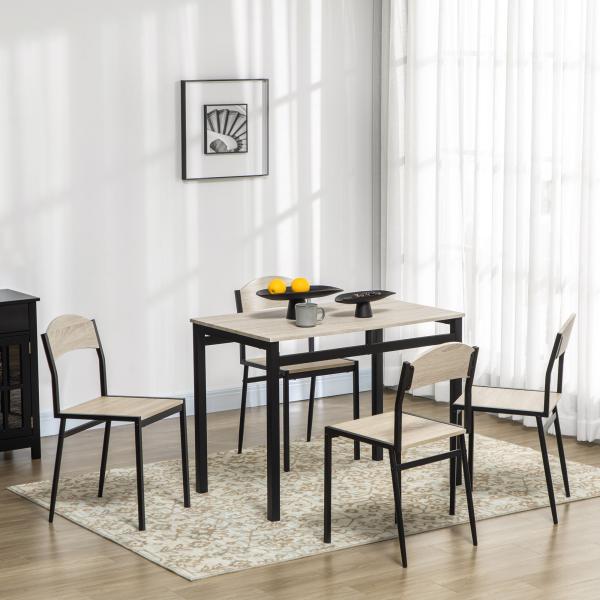 Conjunto de Mesa e Cadeiras de Refeição Mesa de Cozinha Retangular com 4 Cadeiras Estilo Moderno Carvalho e Preto