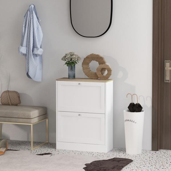Sapateira Estreita com 2 Portas Sapateira para Entrada com Prateleiras Ajustáveis para 12 Pares de Sapatos 60x24x80 cm Branco